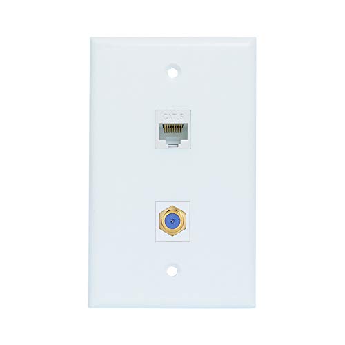 Book Cover ESYLink AL304 Ethernet Coax Wall Plate - Cat6 Coax Wall Plate with 1 Ethernet Port + 1 TV Coax Cable/F-Type Connector - White