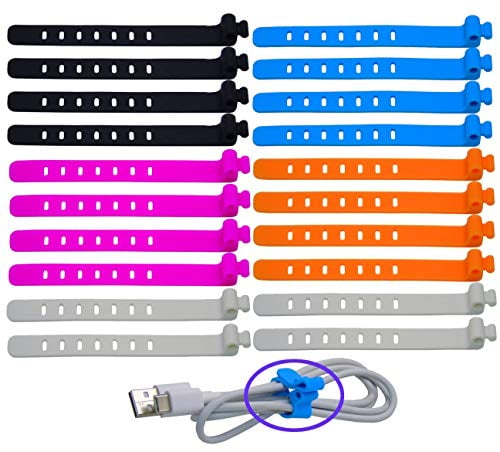 Book Cover Ceeyali Silicone Reusable Fastening Cable Strap Wire Organizer for Wire Management (Pack of 20)