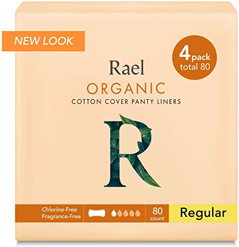 Book Cover Rael 100% Organic Cotton Regular Panty Liners - Unscented PantIliners - Natural Daily Pantyliners (4 Pack) (Regular)