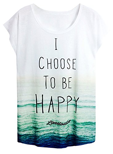 Book Cover futurino Women's I Choose to Be Happy Ocean Waves Letter Print T Shirt Tops