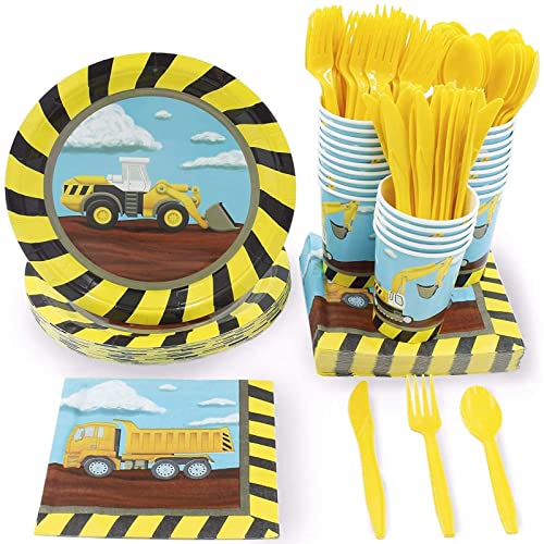 Book Cover Serves 24 Under Construction Theme Party Supplies Decoration for Kids Birthday, Disposable Paper Plates, Napkins, Cups & Cutlery