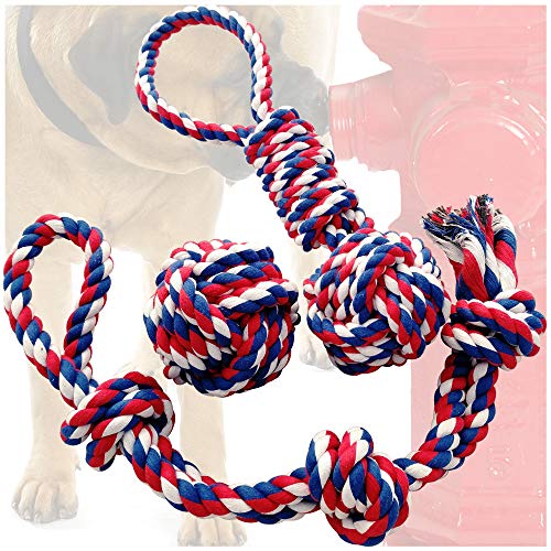 Book Cover Otterly Pets Dog Toys (Big Size 3-Pack) - 23-Inch 3-Knot, 13.5-Inch Handled Rope with Attached Ball, 4-Inch Ball - Tough Durable (Not Indestructible) Ropes Toy Set for Medium to Large Dogs
