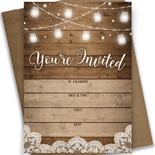 Book Cover Rustic Fill-in Party Invitations, 25 Invites and Envelopes, Bridal Shower, Baby Shower, Rehearsal Dinner, Birthday Party, and Anniversary Parties