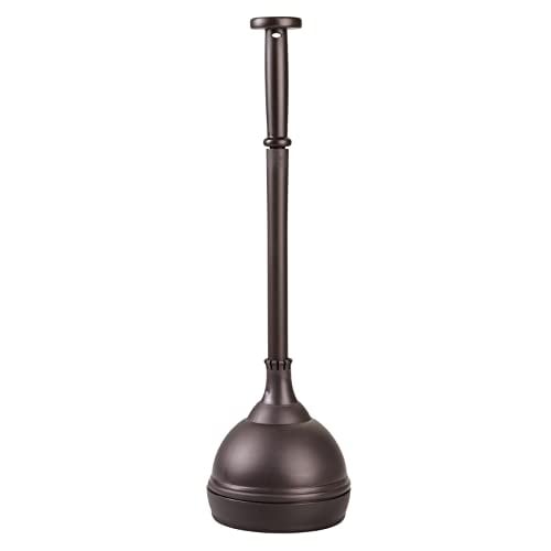 Book Cover mDesign Plastic Bathroom Toilet Bowl Plunger Set with Lift & Lock Cover, Compact Discreet Freestanding Storage Caddy with Base, Sleek Modern Design - Heavy Duty - Bronze