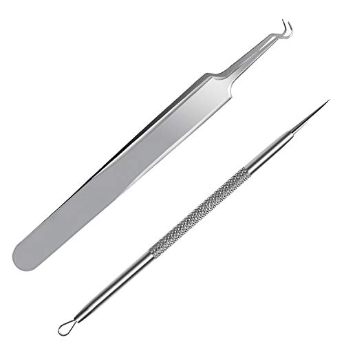 Book Cover FIXBODY Blackhead and Splinter Remover Tools - Stainless Steel Professional Easily Cure Pimples Whiteheads Comedones Acne Zit Ingrown Hairs and Facial Impurities Bend Head Tweezer Surgical Kit