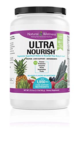 Book Cover Natural Wellness UltraNourish Unflavored Vegetarian Superfood Shake - Total Body Support for The Liver, Heart, and Digestive Health - 16g Pea Protein Powder Drink Mix - 30 Servings