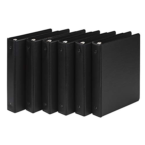 Book Cover Samsill 3 Ring Mini Storage Binders Made in the USA, 1 Inch Round Ring, Junior Size - 5.5 x 8.5 Inch, Black, 6 Pack