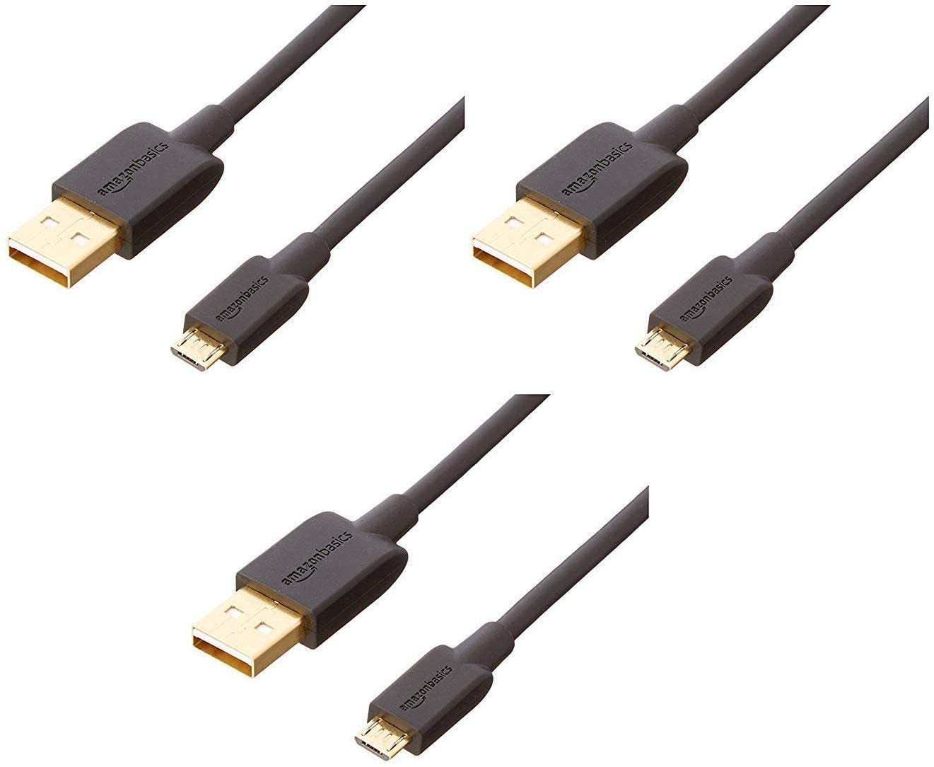 Book Cover Amazon Basics 3-Pack USB-A to Micro USB Fast Charging Cable, 480Mbps Transfer Speed with Gold-Plated Plugs, USB 2.0, 3 Foot, Black 3 Feet 3 Pack