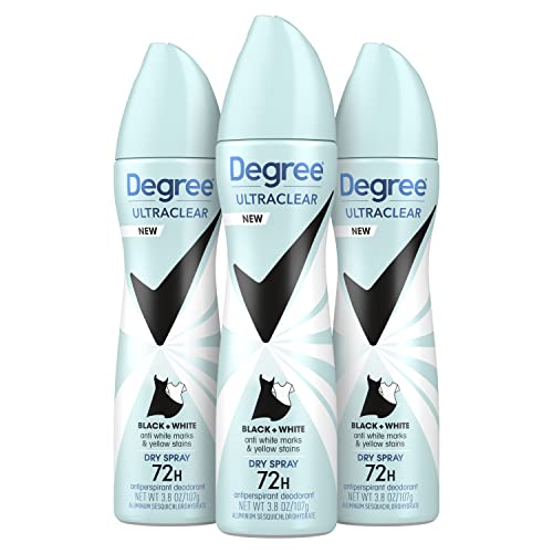 Book Cover Degree Ultra Clear Antiperspirant Deodorant Dry Spray Anti White Marks and Yellow Stains Black+White Deodorant for Women 3.8 Ounce (Pack of 3)