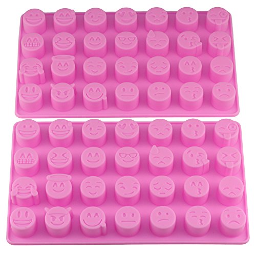 Book Cover Mujiang 28-cavity Emoji Emoticon Cake Moulds Smiley Silicone Candy Baking Chocolate Molds Pack of 2