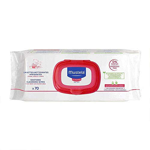 Book Cover Mustela Soothing Cleansing Wipes, Unscented Baby Wipes for Sensitive Skin, Gentle and Ultra Soft, with Natural Avocado Perseose, (70 Count)