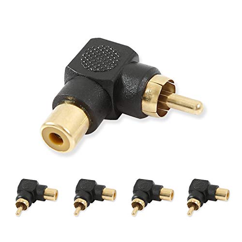 Book Cover Electop RCA Male to RCA Female Right Angle Adapter 90 Degree Connector Black(5 Pack)
