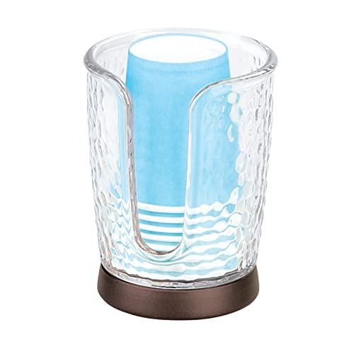 Book Cover mDesign Plastic/Steel Compact Small Disposable Paper Cup Dispenser Storage Holder for Rinsing Cups on Bathroom Vanity Countertops - Rain Collection - Clear/Bronze