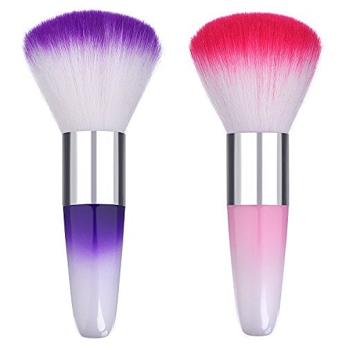 Book Cover eBoot 2 Pieces Soft Nail Art Dust Remover Powder Brush Cleaner for Acrylic and Makeup Powder Blush Brushes (Pink, Purple)