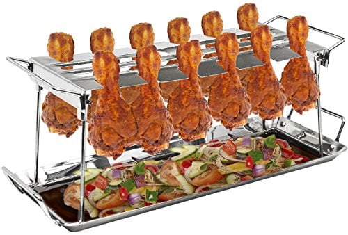 Book Cover Sorbus® Chicken Leg Grill Rack 12 Slot – for Chicken Legs or Wings – Chicken Drumstick Roaster for Oven, Smoker, or Grill, Great for Barbeques, Picnics (Chicken Grill Rack - Silver)