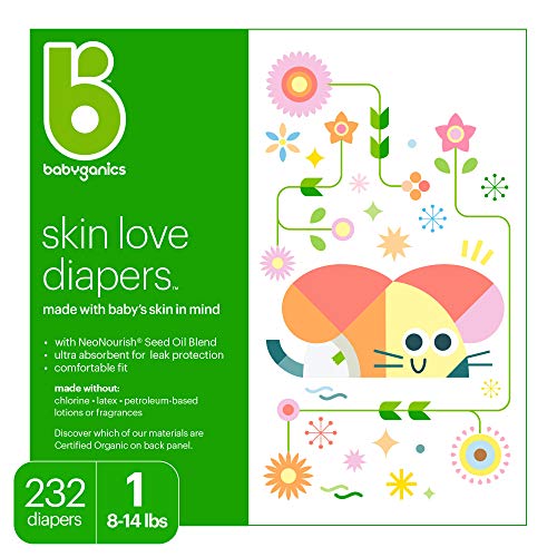 Book Cover Baby Diapers, Size 1 (8-14 lbs) 232 Count- Babyganics Ultra Absorbent, Unscented, Made without Chlorine, Latex