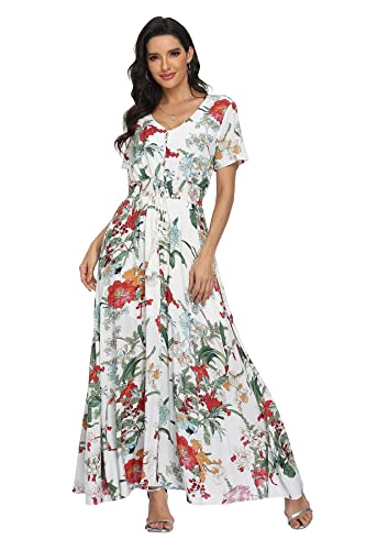 Book Cover VintageClothing Women's Floral Print Maxi Dresses Boho Button Up Split Beach Party Dress