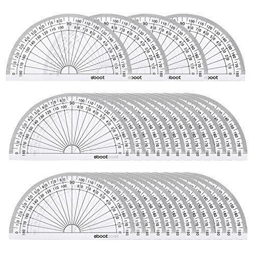 Book Cover eBoot 28 Pack Clear 180 Degree Plastic Protractors for Angle Measurement, 10 cm