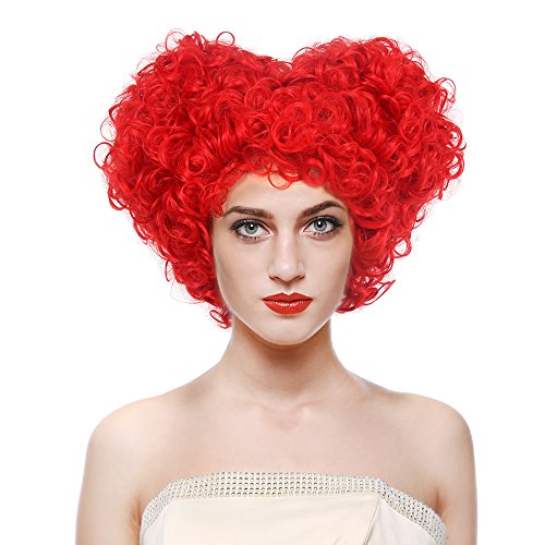 Book Cover STfantasy Red Queen of Heart Wigs Curly Beehive Synthetic Hair for Women Girls Halloween Cosplay Anime Party with Cap