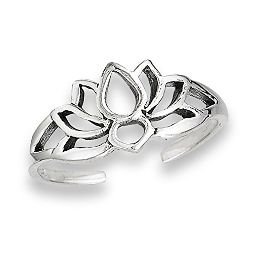 Book Cover Filigree Flower Lotus Silhouette Nature .925 Sterling Silver Peace Bohemian Toe Ring Band