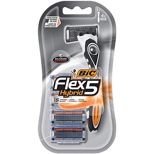 Book Cover BIC Flex 5 Hybrid Men's 5-Blade Disposable Razor, 1 Handle and 4 Cartridges