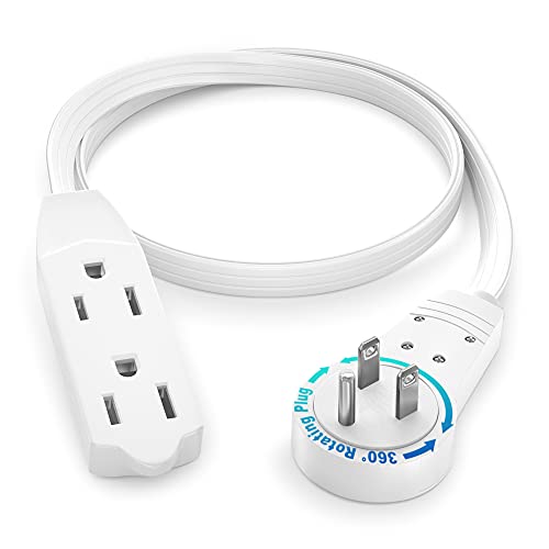 Book Cover Extension Cord White Flat Multi Plug, 1 Ft - 360Â° Rotating Short Power Cords Multi Outlet, Indoor / Outdoor 16 Gauge 3 Prong Grounded Wire UL Listed ( White 1 Foot)