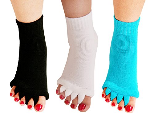 Book Cover Yoga Sports GYM Five Toe Separator Socks Alignment Pain Health Massage Socks, Prevent Foot Cramps, One Pair,3Pairs-White/Black/Sky Blue