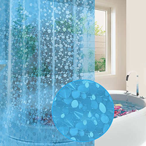 Book Cover Feagar EVA Shower Curtain Liner with Free Metal Hooks, Mold&Mildew Resistant Waterproof Anti-bacterial 72x72-Inch-PVC Free, Non Toxic, Eco-Friendly, Odorless 3D PebbleÂ Bathroom Curtains, Blue
