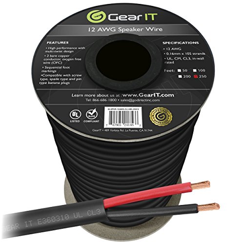 Book Cover 12 AWG CL3 OFC Outdoor Speaker Wire, GearIT Pro Series 12 Gauge (250 Feet / 76.2 Meters/Black) Oxygen Free Copper UL CL3 Rated for Outdoor Direct Burial and in-Wall Installation Speaker Cable