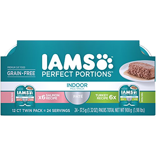 Book Cover Iams Perfect Portions Grain Free Indoor Wet Cat Food Paté For Indoor Cats, Salmon Recipe And Turkey Recipe Variety Pack, (24) 2.6 Oz. Twin-Pack Trays