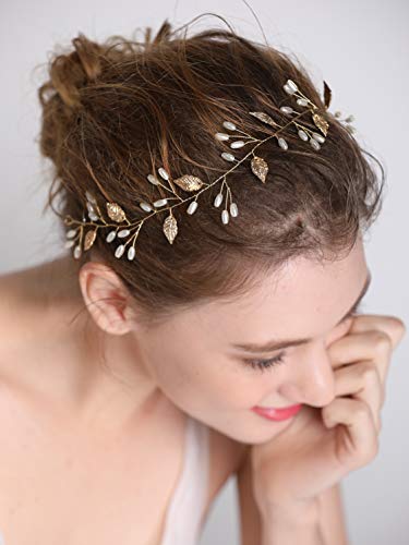 Book Cover fxmimior Wedding Bridal Vintage Leaf Headband Headpiece Tiara Bride Hair Accessories (gold)