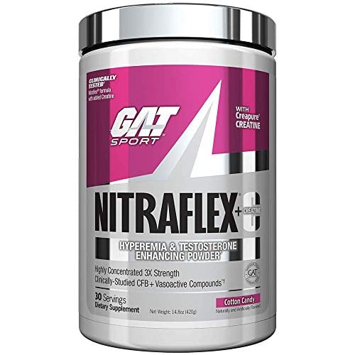 Book Cover GAT - NITRAFLEX + C - Testosterone Boosting Powder with Creatine, Increases Blood Flow, Builds Muscle Mass, Boosts Strength and Energy, Improves Exercise Performance (Cotton Candy, 30 Servings)