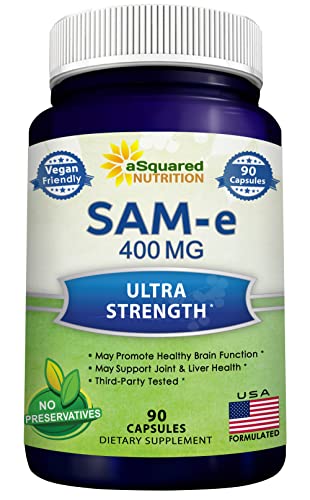 Book Cover aSquared Nutrition SAM-e 400mg Supplement - 90 Capsules - Same (S-Adenosyl Methionine) to Support Mood, Joint Health, and Brain Function - Extra Strength Vegan SAM e Pills