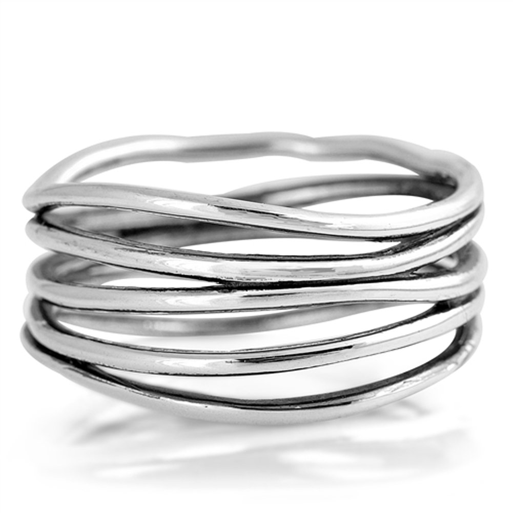 Book Cover Oxidized Stacked Bar Knot Wide Wedding Ring New 925 Sterling Silver Open Band Sizes 4-13