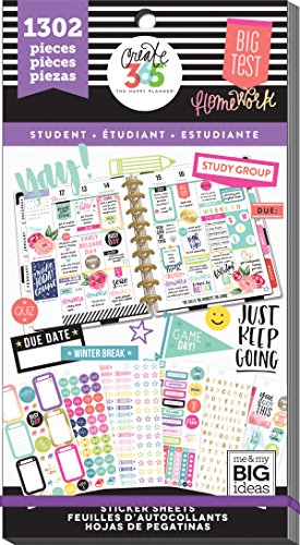 Book Cover me & my BIG ideas Sticker Value Pack for Classic Planner - The Happy Planner Scrapbooking Supplies - Student Theme - Multi-Color - Great for Projects & Albums - 30 Sheets, 1302 Stickers Total