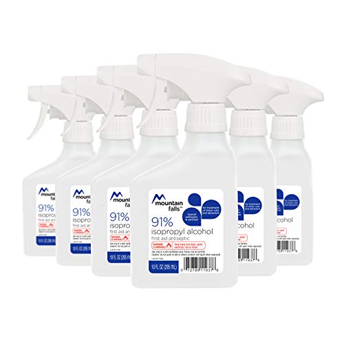 Book Cover Mountain Falls 91% Isopropyl Alcohol First Aid Antiseptic for Treatment of Minor Cuts and Scrapes, Spray Bottle, 10 Fluid Ounce (Pack of 6)
