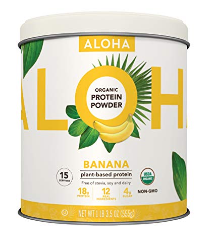 Book Cover ALOHA Organic Banana Plant Based Protein Powder, Vegan, Gluten Free, Non-GMO, Stevia Free, Soy Free, Dairy Free, 15 Servings, 19.5 oz