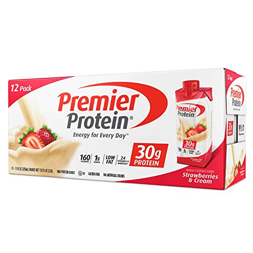 Book Cover Premier Protein 30g Protein Shakes, Strawberries & Cream 11 Fluid Ounces - Economy Special size of 12 Pack total