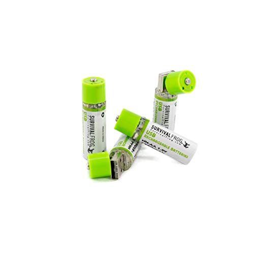 Book Cover Survival Frog EasyPower USB AA Rechargeable Batteries 4 Pack - 1450mAh 1.2V NiMH AA USB Battery Charger Plugs into Any USB Device, 2-3 Times More Power Than Standard AA's