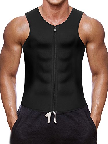 Book Cover Men Waist Trainer Vest Hot Neoprene Corset Body Shaper Zipper Sauna Tank Top Workout Shirt (L, Black Neoprene Slimming Vest)