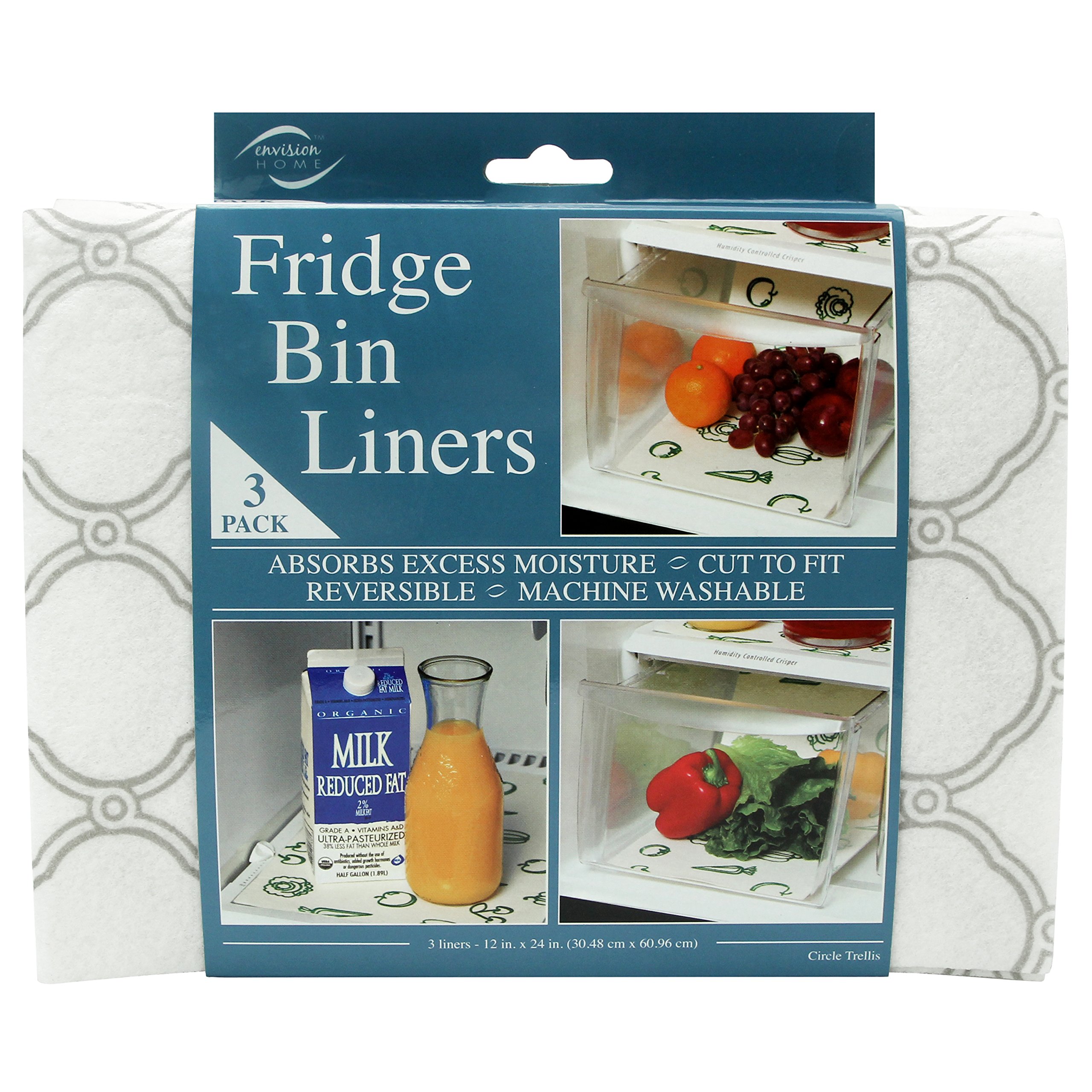 Book Cover Envision Home Refrigerator Liners, Shelf Liner, Absorbent Fridge Liners, 12 Inch x 24 Inch, Trellis Print, 3 Pack Trellis 3 Pack