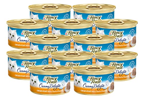 Book Cover Purina Fancy Feast Creamy Delights Wet Cat Food, Chicken Feast with Real Milk, Easily Digestible Wet Cat Food for Adult Cats, 3-Ounce Cans (Pack of 12)