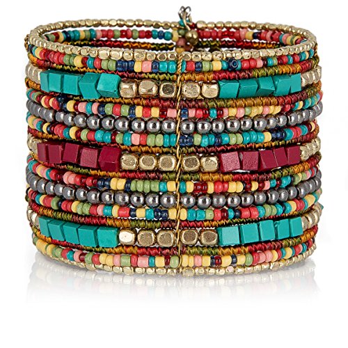 Book Cover SPUNKYsoul Bohemian Multi-Colored Beaded Cuff Bracelets for Women Collection (Teal/Red/Cube)