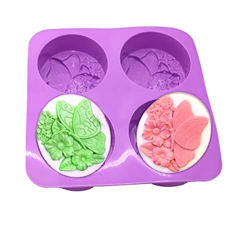Book Cover X-Haibei Flower Butterfly Oval Bath Soap Silicone Mold Cold Process Making Supplies 3oz per Cell