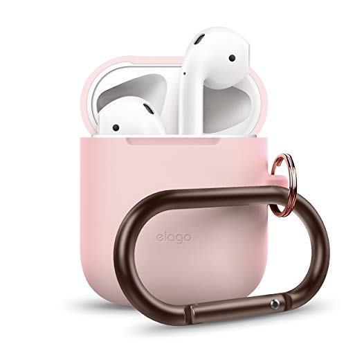 Book Cover elago AirPods Hang Case [Lovely Pink] - [Compatible with Apple AirPods 1 & 2; Front LED Not Visible][Supports Wireless Charging][Extra Protection] [Added Carabiner] - for AirPods 1 & 2