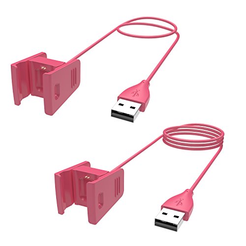 Book Cover Pasow Fitbit Charge 2 Charger 2pcs Replacement USB Charger Charging Cable with Cradle Dock Adapter for Fitbit Charge 2 Smart Watch(3.3 feet +1.6 feet) (Hot Pink)