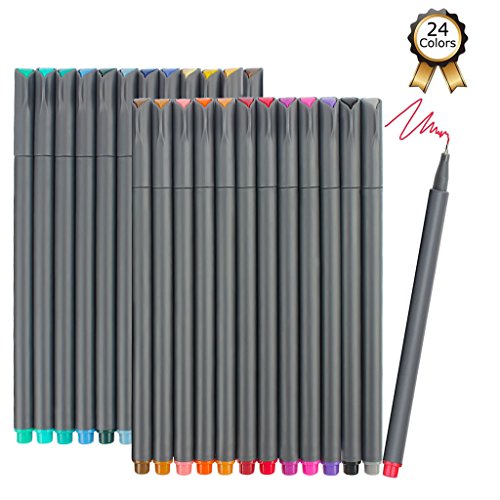 Book Cover iBayam Fineliner Pens, 24 Colors Fine Tip Colored Writing Drawing Markers Pens Fine Line Point Marker Pen Set for Journaling Planner Note Calendar Coloring Office School Supplies Art Projects