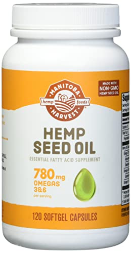 Book Cover Manitoba Harvest Hemp Seed Oil Softgels, 780 Mg of Plant Based Omegas 3 & 6 per Serving, 120 Ct