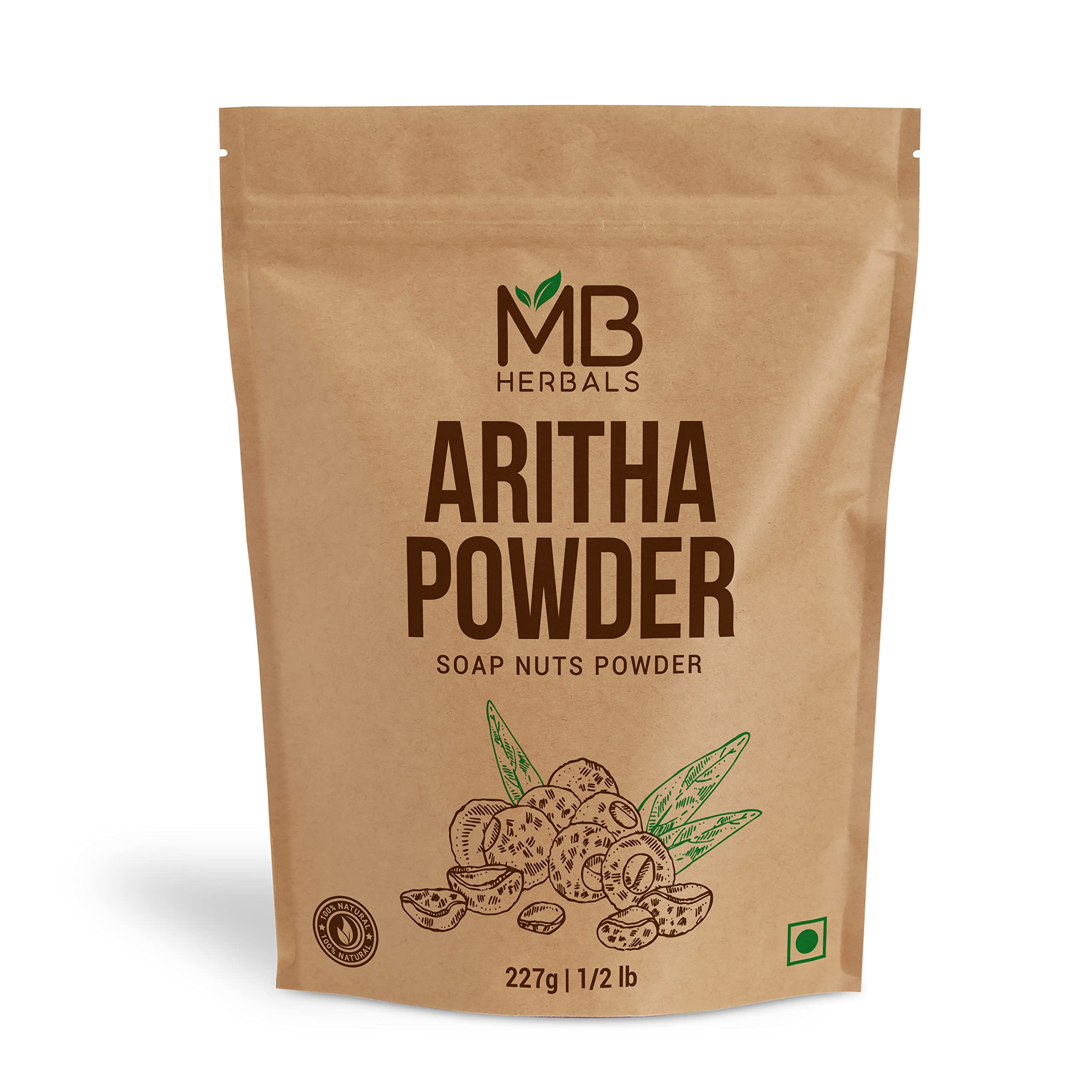 Book Cover MB Herbals Aritha Powder 8 oz | 227G | 100% Pure & Organically Grown (Wild-crafted) Soap Nut Powder | Natural Hair Shampoo & Conditioner | Sapindus mukorossi