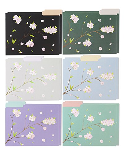 Book Cover 12 Pack Decorative Assorted Designer File Folder Set - 6 Different Japanese Cherry Blossom Designs - Letter Size with Â½ Inch Cut Top Memory Tab - File Filing Organizers - 9.5 x 11.5 Inches